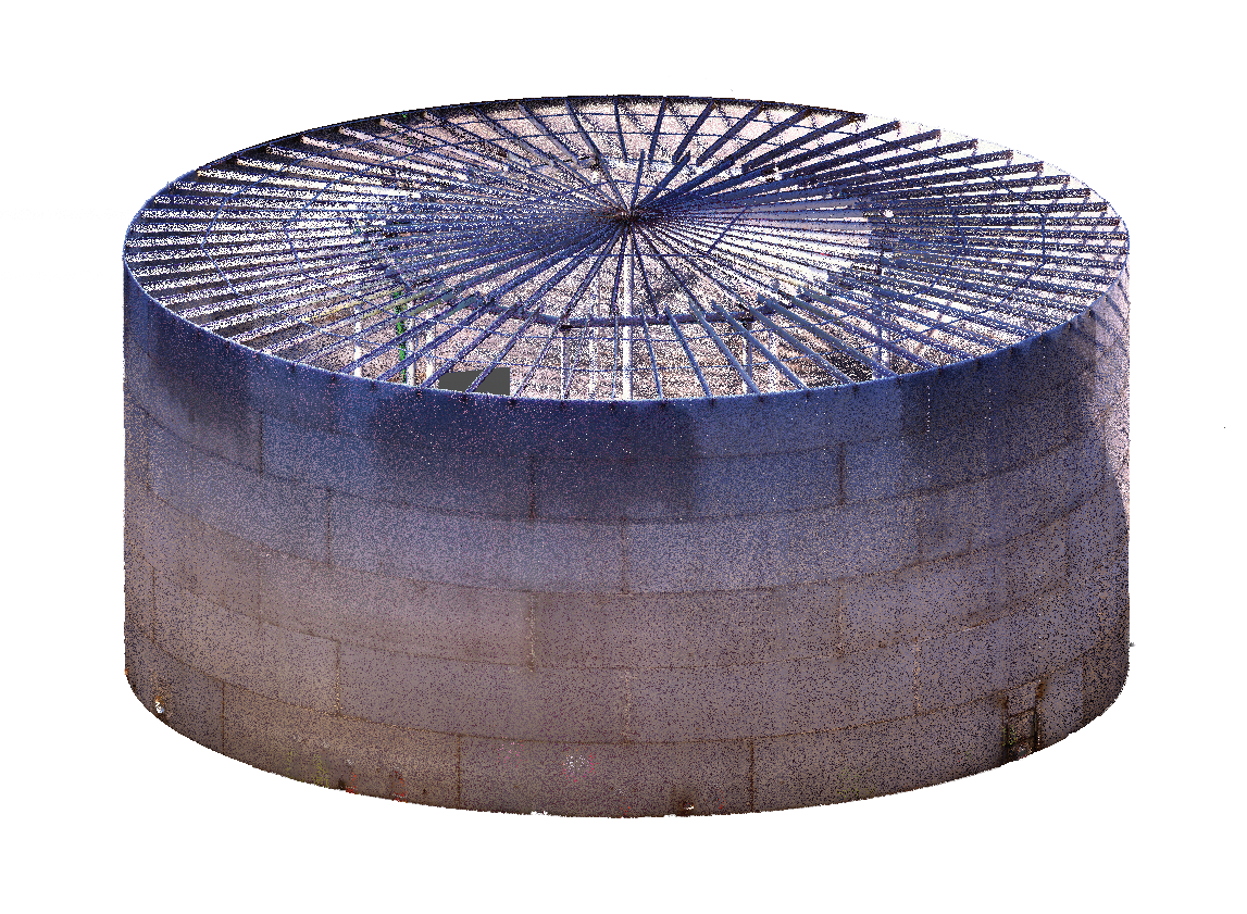 Exterior 3D laser scan of an aboveground storage tank.