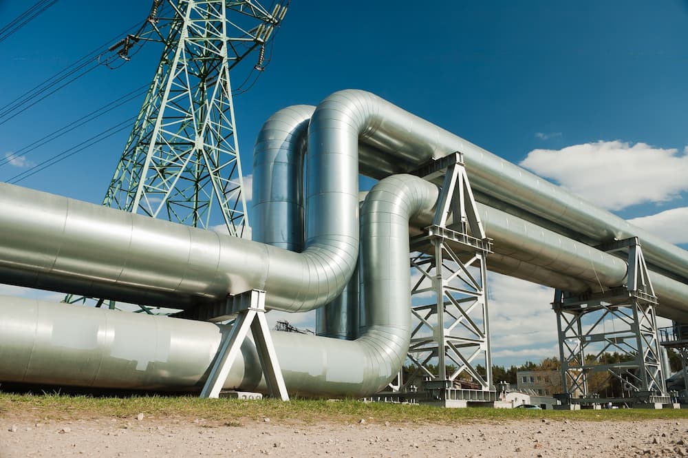 Giant silver pipes outdoors